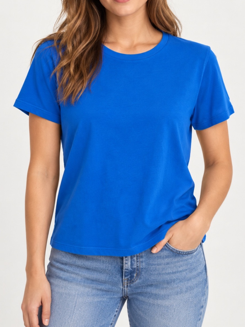 Babaton Women's Medium Lightweight Short Sleeve Tee T Shirt Cobalt Blue Crewneck